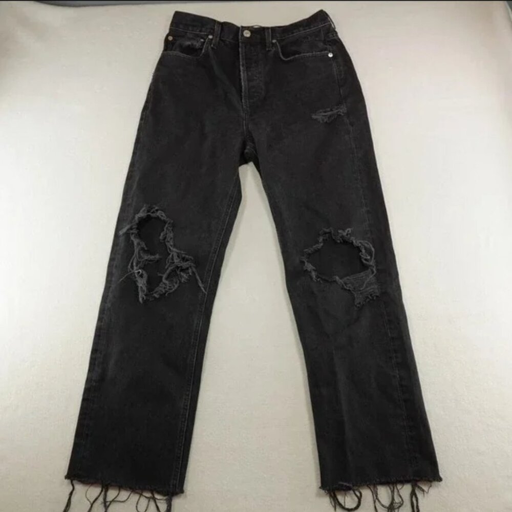 Agolde Jeans Womens 28 Act 29x28 Black 90's High Rise Distressed Raw A069B-998